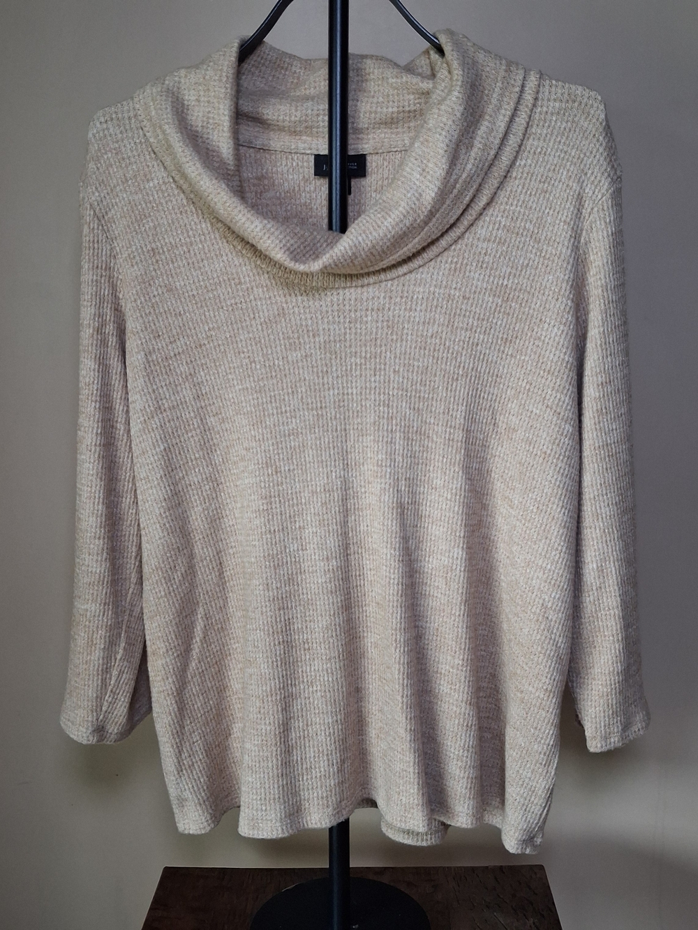 J. Jill Wearever Collection Beige Waffle Knit Cowl Neck Top; Size M